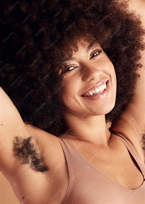 Premium Photo Armpit Hair Natural Growth And Woman Satisfied Smile And Happy With Female Body