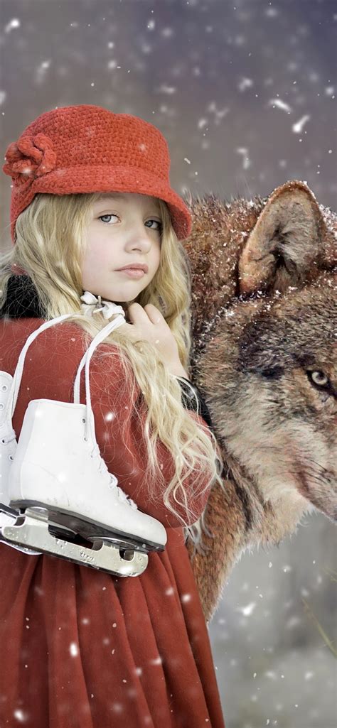 Cute Girl 4k Wallpaper Wolf Snowfall Winter Pet 5k Fantasy 1156