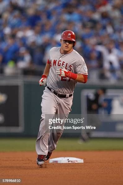 Los Angeles Angels Center Fielder Mike Trout Rounds Second Base After