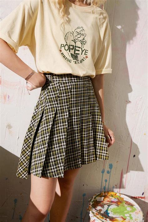 90s Vintage School Girl Plaid High Waist Casual Pleated Mini Skirt