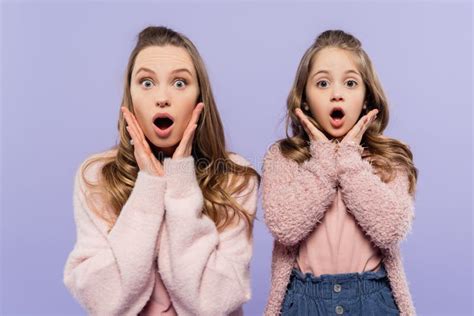 Shocked Mother And Daughter Looking At Stock Image Image Of Isolated