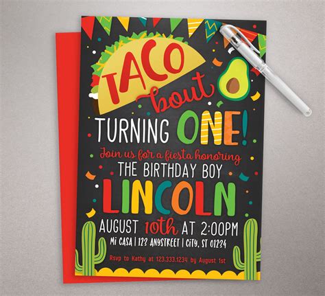Fiesta Birthday Invitation Taco 1st Birthday Invite Fiesta Birthday