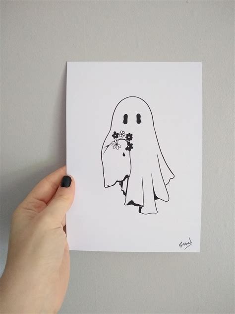 Ghost Holding Flowers A5 Print Spooky Print Ghost Print Etsy