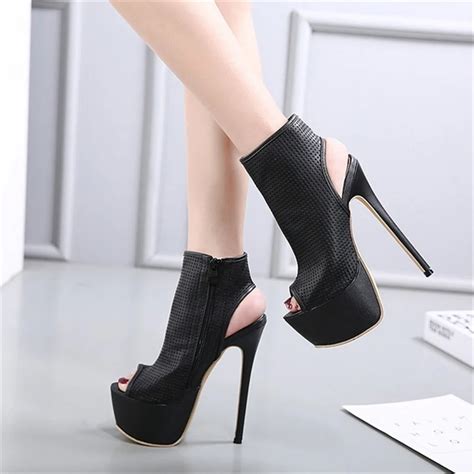 plus size 48 summer shoes women ankle boots high heels 16 cm stilettos platform open toe wedge