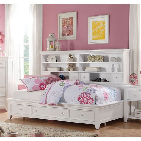 Kids Storage Bed Frame Wooden Twin Daybed With Bookcase And 3 Storage