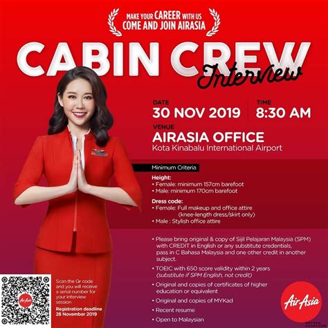 This march, you could be like our student who land their dream job with major airlines upon completing our cabin crew preparatory course ‍. AirAsia Cabin Crew Walk-In Interview [Kota Kinabalu ...