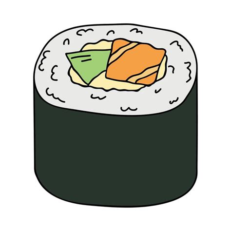 Hand Drawn Sushi Roll Clipart Japanese Traditional Cuisine Dishes Asian Food Vector