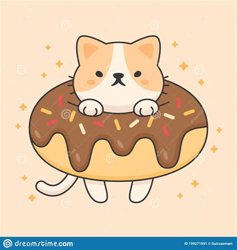 Vector Character Of Cute Cat In A Chocolate Doughnut Stock Illustration