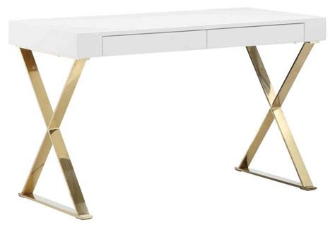 Alba X-Leg Desk, White | White desk gold, Home decor ... Featuring white high gloss with a gold metal base, this practical yet fashionable desk offers generous surface room and 3 storage drawers for your office supplies or.