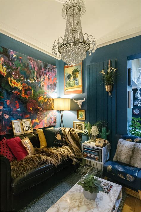 Dark Maximalist Blue Living Room Eclectic Cosy Lily Sawyer Photo