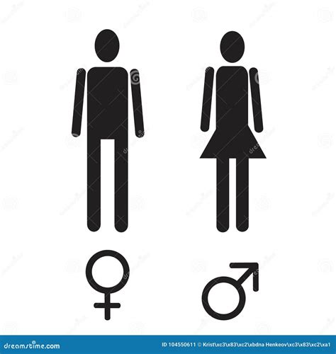Vector Male And Female Figure And Sex Sign Simple Black Icon Set Stock