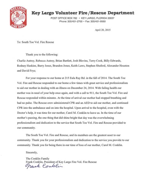 Thank you very much for everyone that joins us on all of the different projects we take on. Recent Thank You Letter - South Toe Volunteer Fire ...