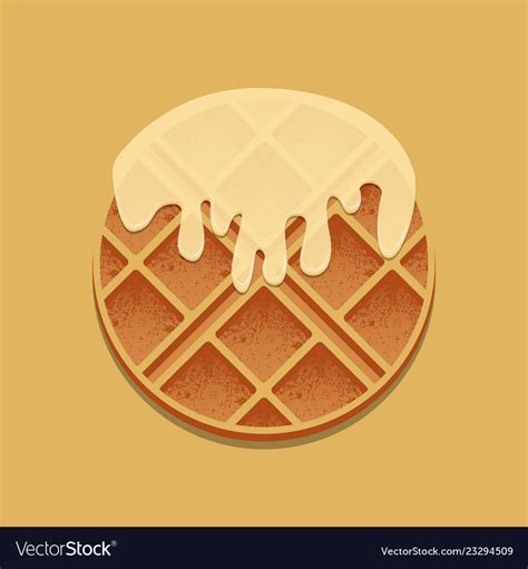 Round Waffles In Condensed Milk A Realistic Vector Image