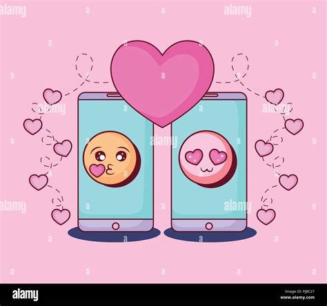 Smartphones Emoticon Love Kiss Online Dating Vector Illustration Stock