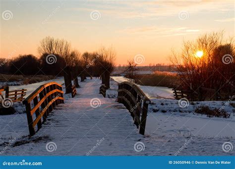 Sunset Bridges In The Snow Stock Photo Image Of Relax 26050946