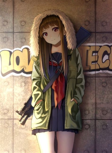Tomboy Mask Hoodie Long Hair Tomboy Cute Anime Girl With Brown Hair And