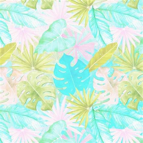Tropical Pastel Leaves Ii Wallpaper Happywall Turquoise Surfing