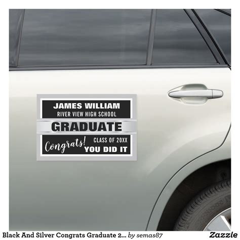 Black And Silver Congrats Graduate 2020 Car Magnet Bumper Stickers