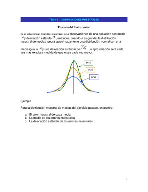 Teorema Del Limite Central Tema 6 Distribuciones Muestrales Teorema