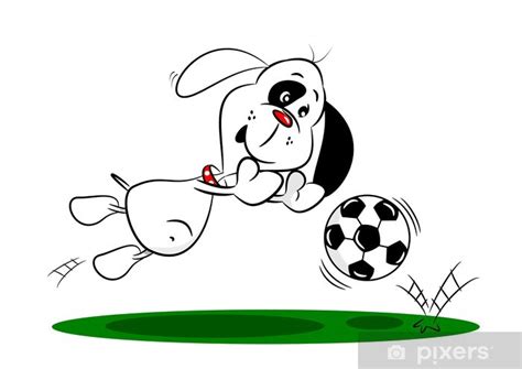 Hinterlasst mir gerne eure eindrücke in den kommentaren. Fototapete Ein Comic-Hund Tauchen, einen Fußball, während ...