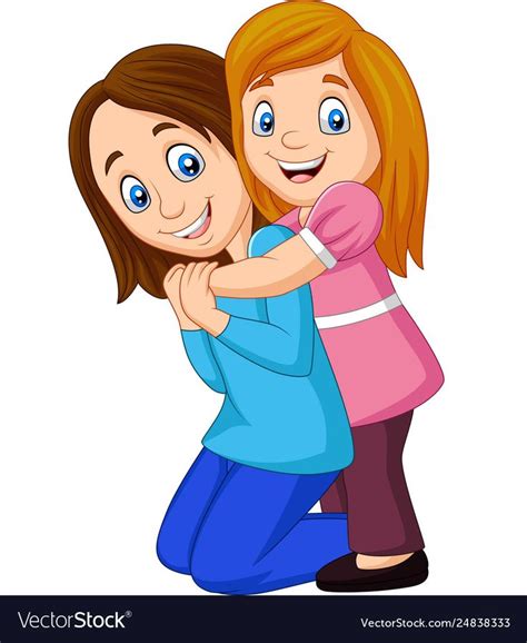 Vector Illustration Of Cartoon Happy Girl Hugging Her Mother Download