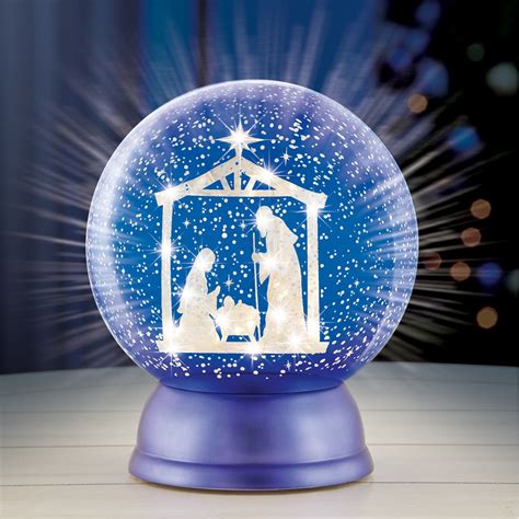 Lighted Nativity Scene Snow Globe Blue And White Collections Etc