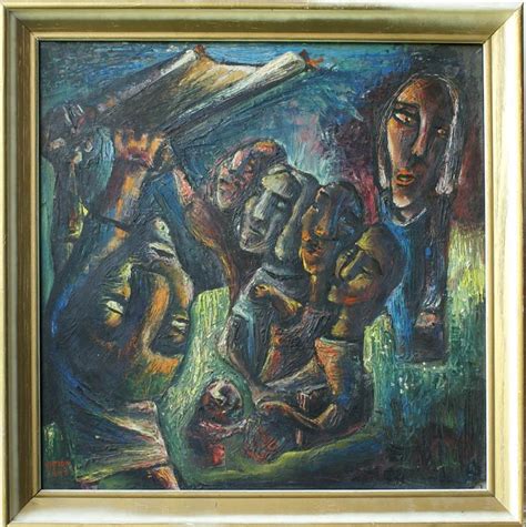 1948 Abstract Modern Jewish Theme Oil Painting By Shimon From Artnotch