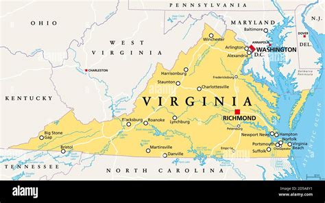 Virginia Va Political Map Commonwealth Of Virginia State In