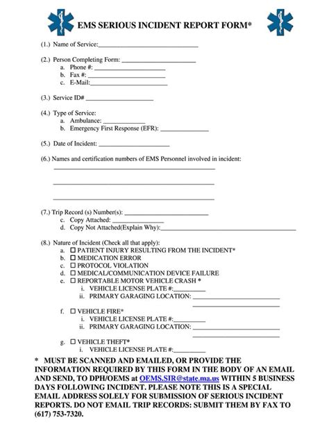 Ems Serious Incident Report Form Fill Online Printable Fillable With