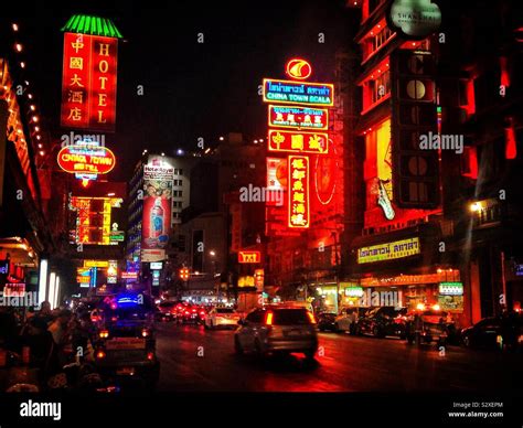 Bangkok Chinatown At Night Neon Lights Of Yaowarat Road Stock Photo