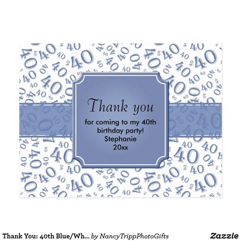 Thank You 40th Bluewhite Birthday Number Pattern Postcard Birthday