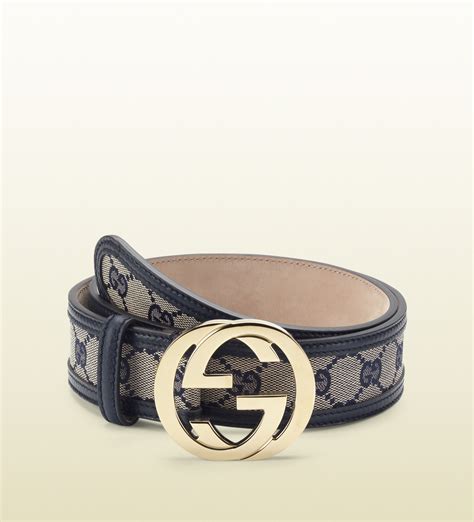 Gucci Original Gg Canvas Belt With Interlocking G Buckle In Blue Beige
