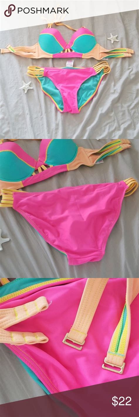 Super Cute Bright Bikini Set Peach Pink Aqua Bikinis Bright