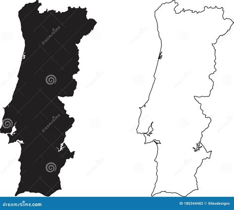 Un Conjunto De Dos Mapas Portugueses Mapa De Portugal Silueta Negra Y