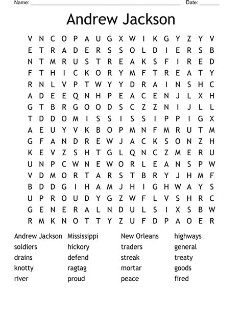 Andrew Jackson Word Search Wordmint