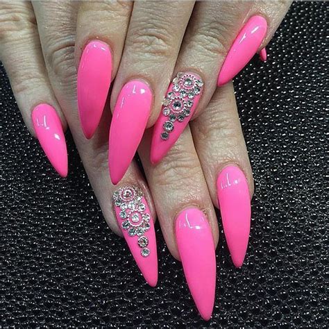 Hot Pink Stiletto Nails With Glitter Detail We Are Want To Say Thanks