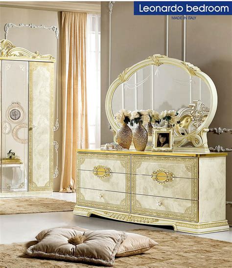 Luxury Gold Ivory King Bedroom 5pcs Classic Royalty Made In Italy Esf