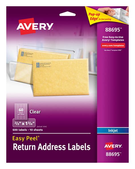 Avery Return Address Labels, 2/3" x 1-3/4", Easy Peel, Clear, 600