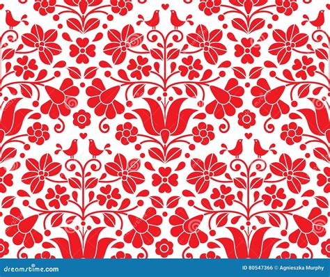 Kalocsai Red Floral Emrboidery Seamless Pattern Hungarian Folk Art