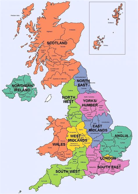 United Kingdom Wall Map With Administrative Areas A1 Paper Laminated