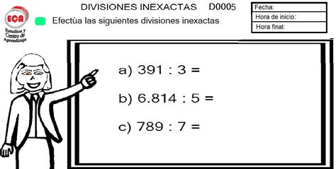 MatemÁtica Eca De EnseÑanza BÁsica Divisiones Inexactas Actividad
