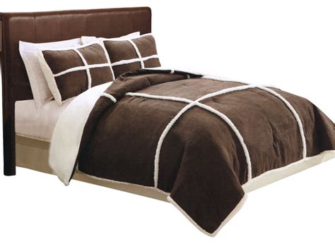 Microsuede Sherpa Chocolate Comforter Set With Shams Transitional
