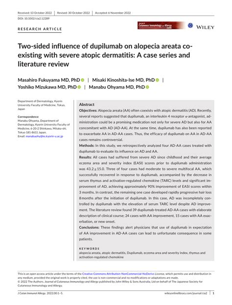 Pdf Two‐sided Influence Of Dupilumab On Alopecia Areata Co‐existing