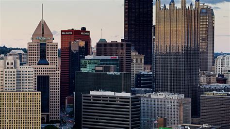 Skyscrapers Of Downtown Pittsburgh Aerial Stock Photo Download Image