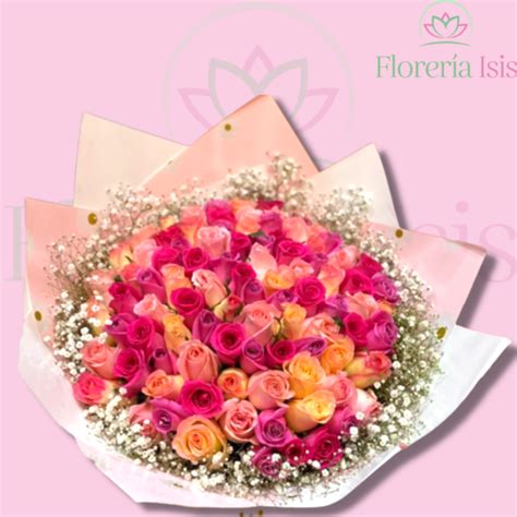 Ramo 50 Rosas Mixtas Con Nube Florería Isis Envio De Flores A