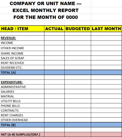 Excel Monthly Report Template Excel Word Template