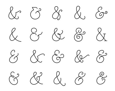 Set Of Elegant Ampersand Symbols And Sign Collection Outline Hand