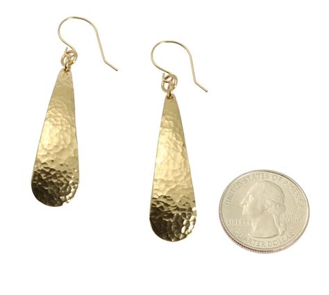 Hammered Brass Tear Drop Earrings Gold Colored Dangle Etsy