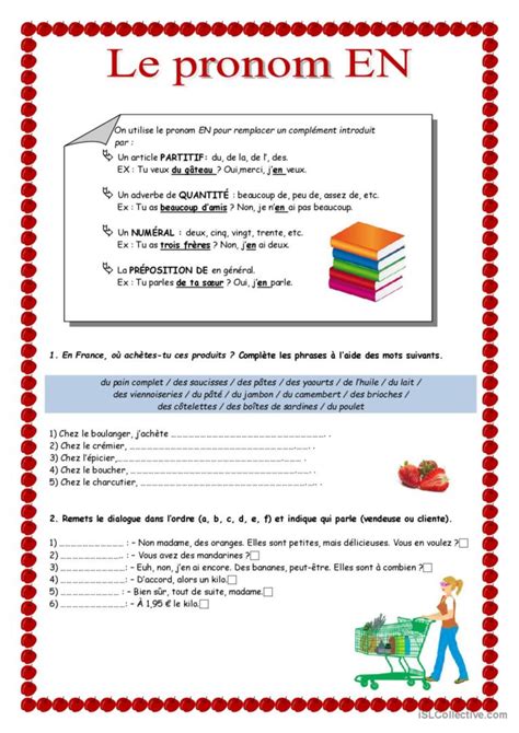 LE PRONOM EN pratique de la grammair Français FLE fiches pedagogiques