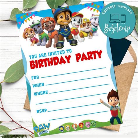 Paw Patrol Fill In Blank Invitation Customizable Template